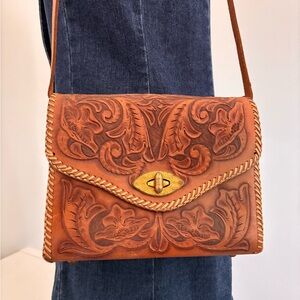 VINTAGE Tooled Leather Shoulder Bag